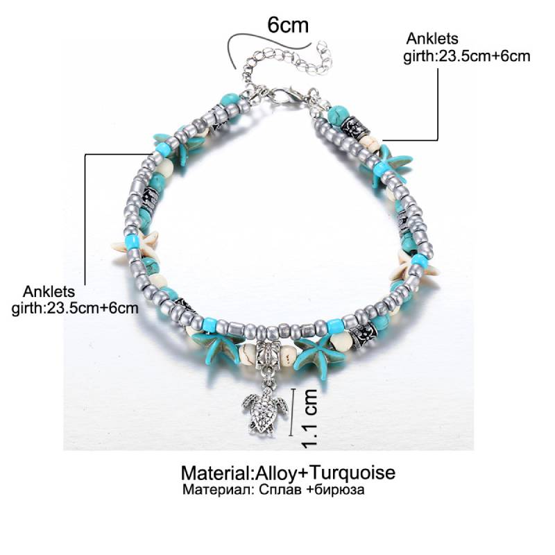 

Foot Chain Women Starfish Turtle Sandal Turquoise Bead Ankle Bracelet Boho Beach