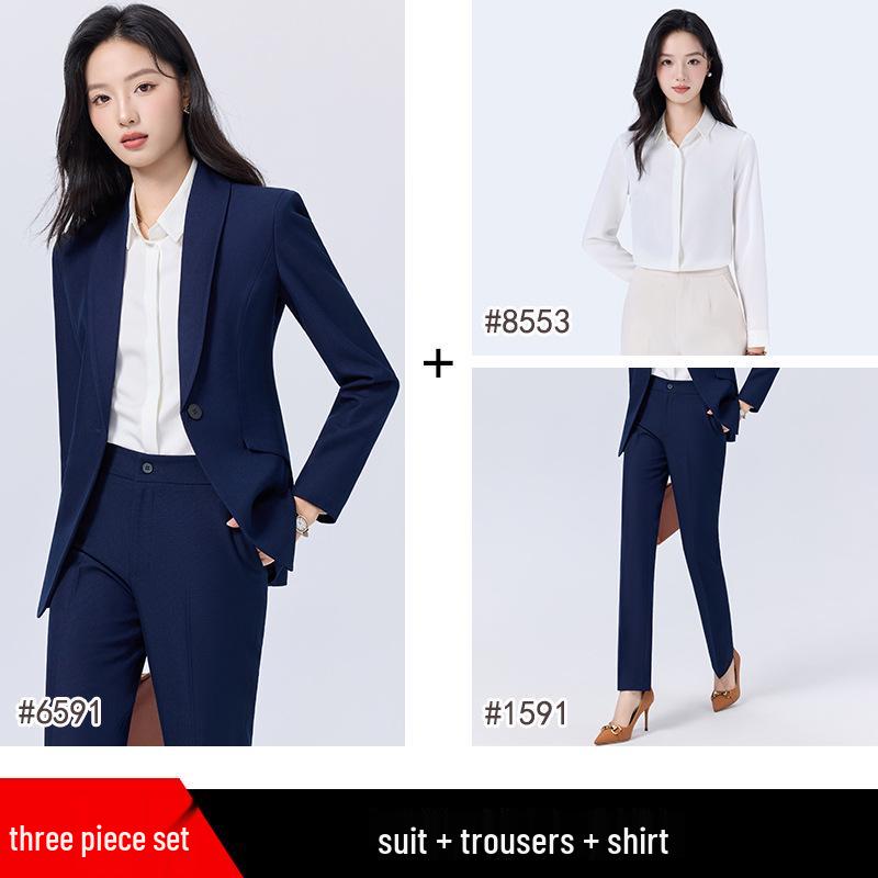 Women's Blue Suit Set for College Students: Spring/Autumn Interview & Professional Wear