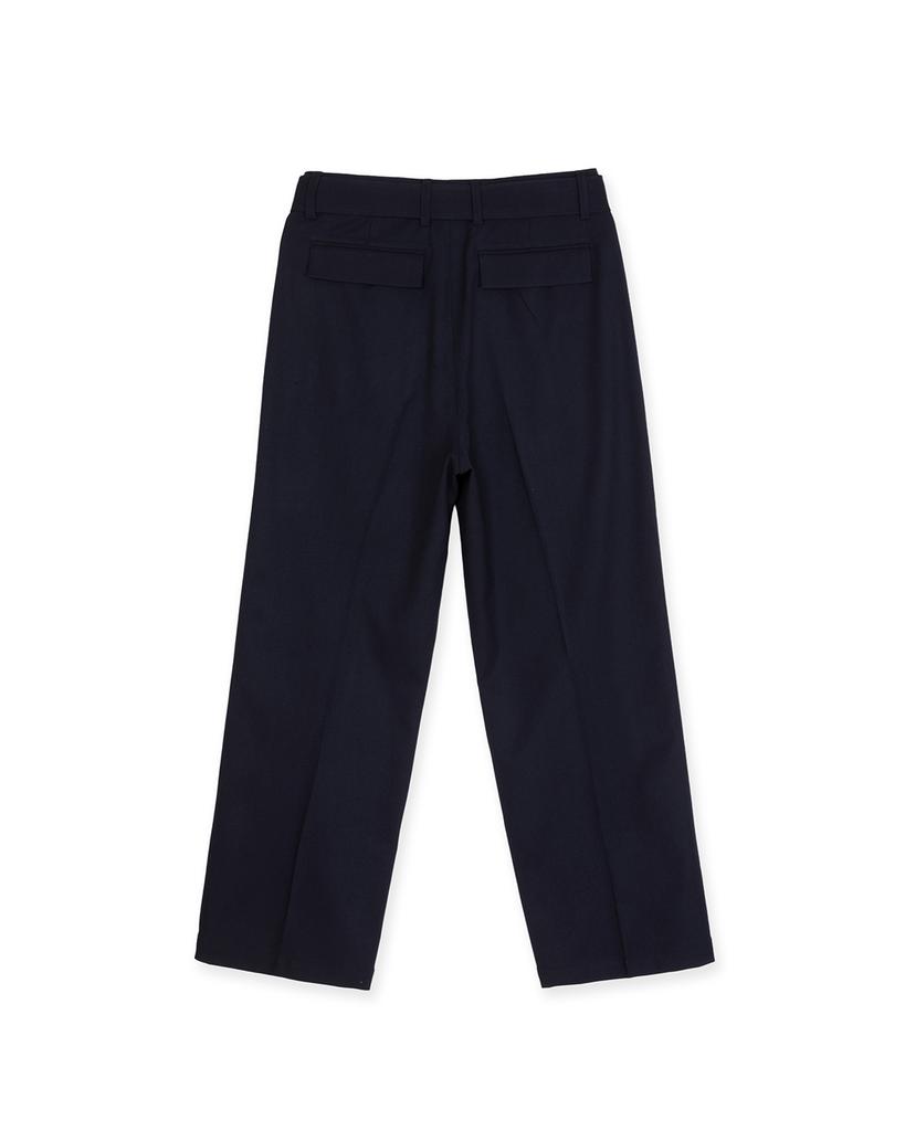 Sinkia Asymmetric Pleated Belted Trousers Navy