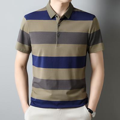 Hochwertiges Herren-T-Shirt mit Streifen und kurzen Ärmeln, Baumwolle, dünnes Design, Business-Revers, Herren-Poloshirt,