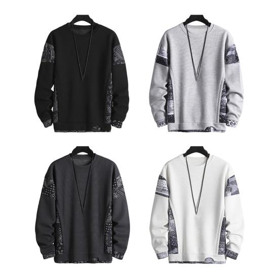 Bărbați hanorac casual cu design vafă fals din două piese cu mânecă lungă, top cu gât oana-gât, pulover de îmbinare pentru petrecere streetwear