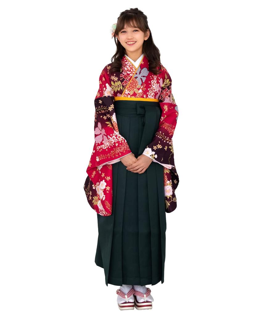 Graduation Ceremony Hakama Easy To Simple Set Hakama Lower Waist for Elementary School Girls Scarlet [KYOETSU] Set, Dress, 5-piece (Kimono, Hakama,