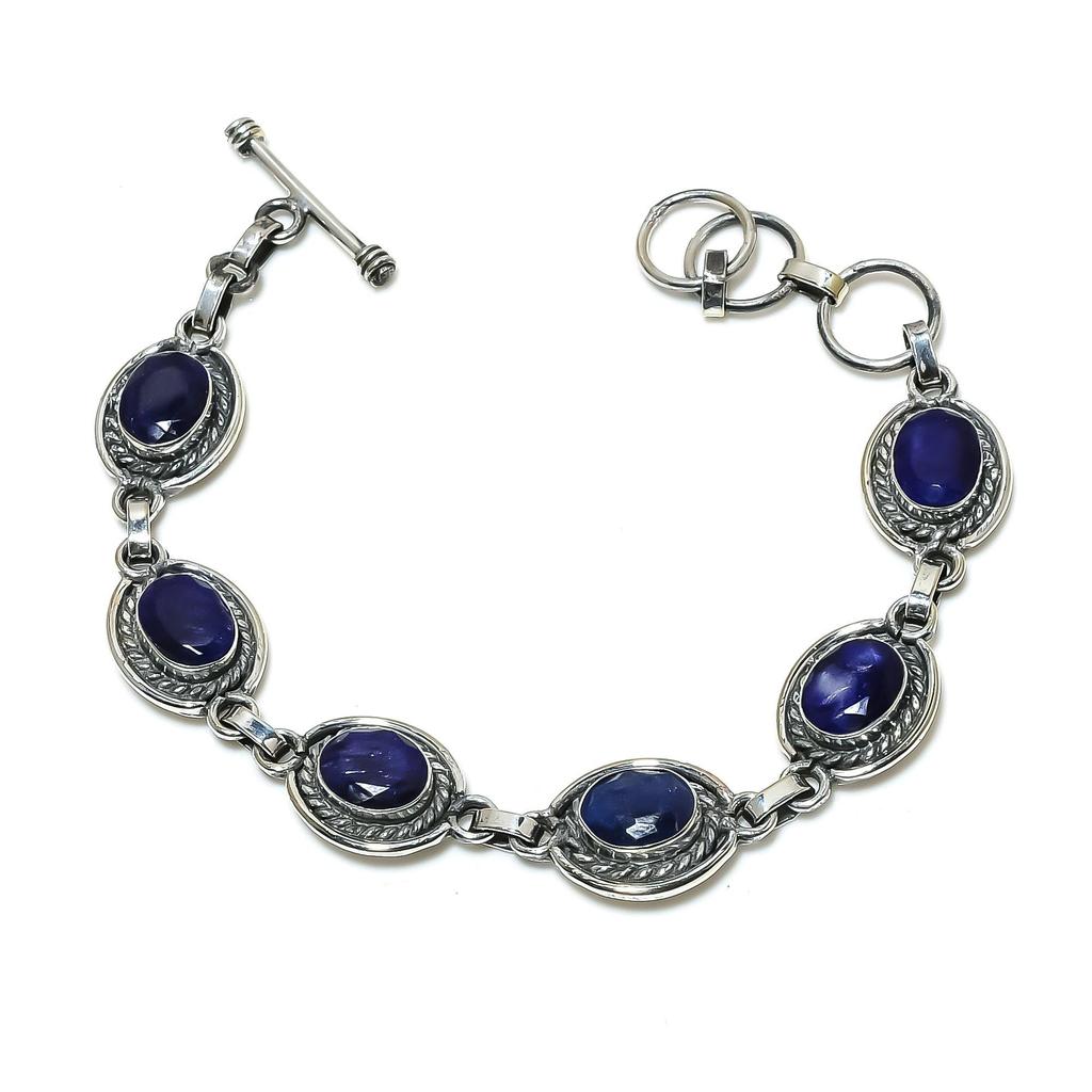 Wunderschönes Blaues Saphir Edelstein Armband, Handgemachtes 925 Sterling Silber Armband, Blaues Saphir Armband für Frau, Unisex Armband, Geschenk für Sie