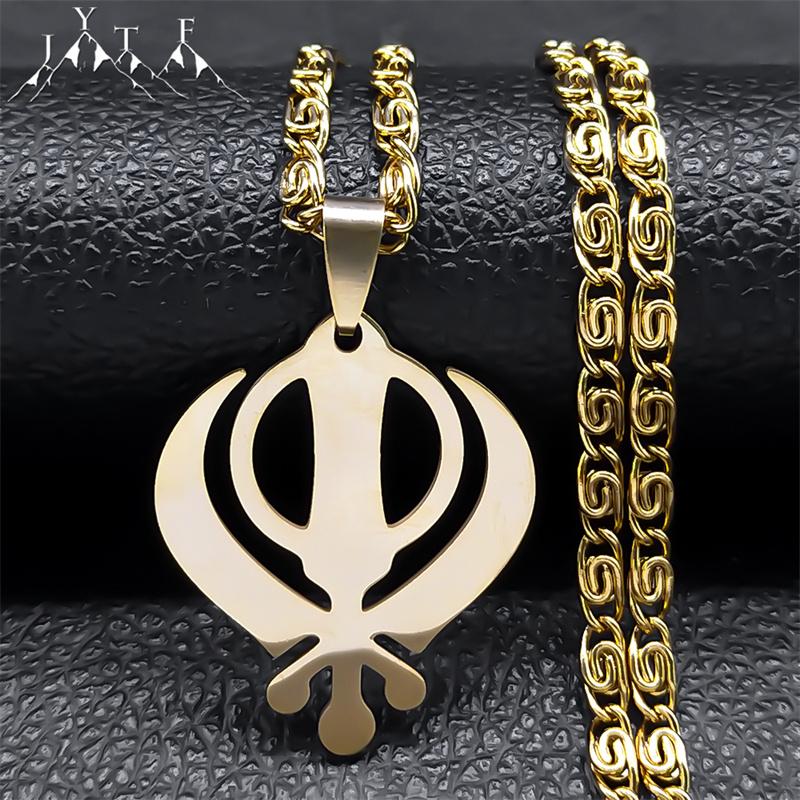 Sikhismus Sikh Halskette Damen Herren Khanda Anhänger Edelstahl Indien Pakistan Malaysia Punjab Religiöse Halsketten Schmuck N8090