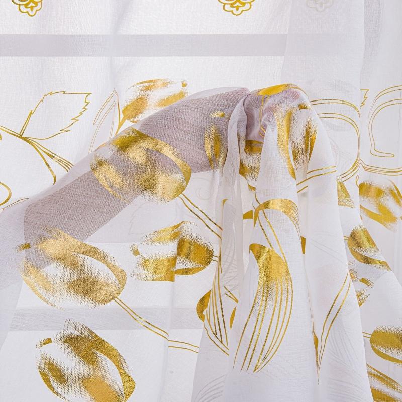 2pcs/set Tulip Gold Foil Sheer Curtains – Floral Semi-Blackout Window Curtains, Rod Pocket Home Decor