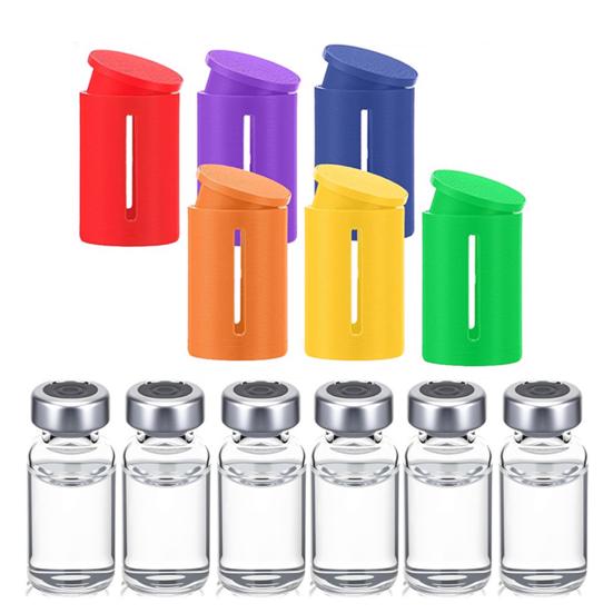 

6 Sets 3ml Glass Vial Cap And Protector Reusable Leak-Proof Covers with Color-Coded Protection Sleeves Travel Storage Liquid Container Caps 6 sets