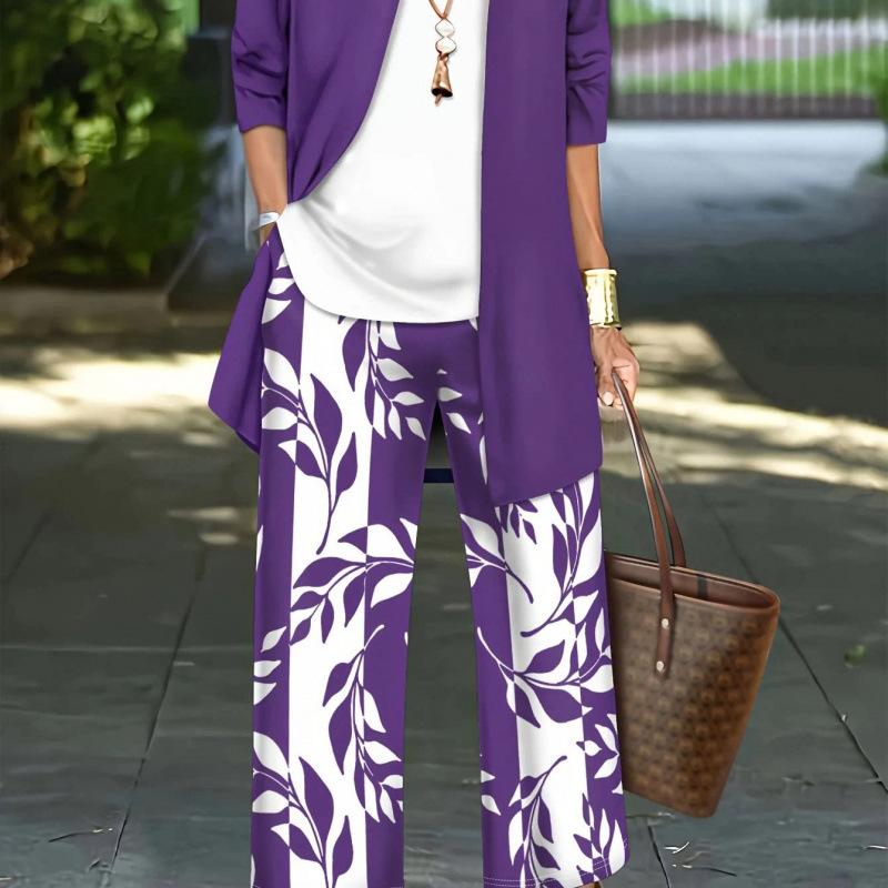 1-Piece Women's Set, Spot 1D Digital Printed Cardigan Jacket with Tank Top and Elegant Casual Pants