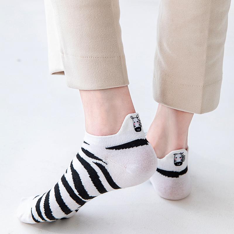 5 Pairs New Arrivals Women Socks Cotton Cartoon Zebra Ankle Socks Female Striped Letter Harajuku Breathable Causal Short Socks