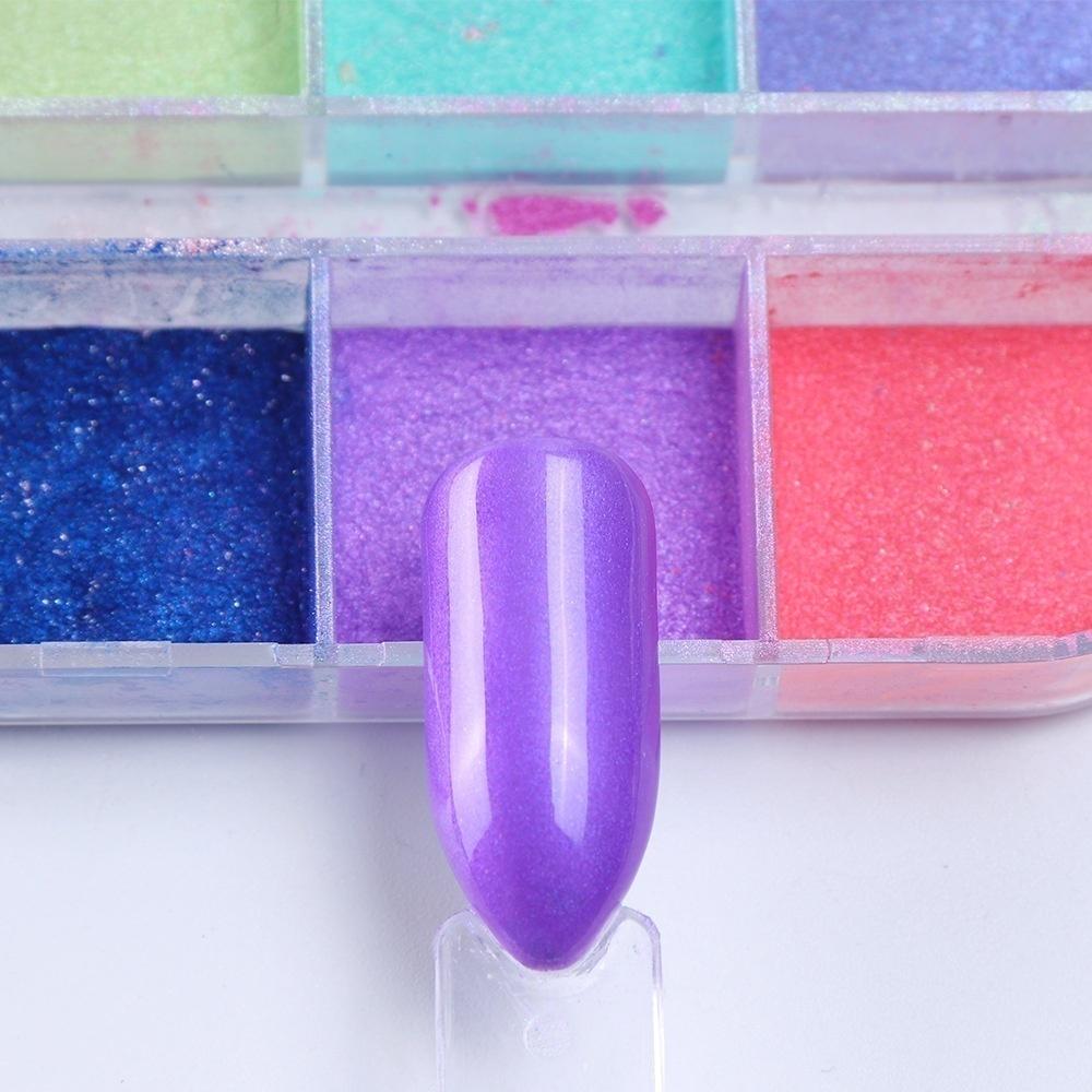 12 Grid Glitter Nail Chrome Powder Dust Colorful Shimmer Flake Set