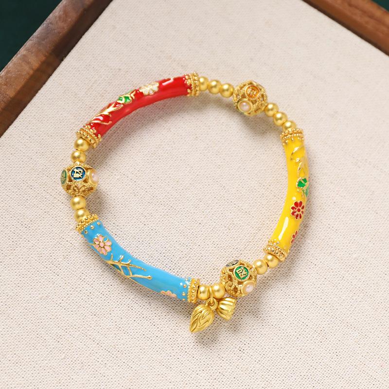 Enamel Color Ancient Sand Gold Bracelet Niche High Sense Retro Court Cloisonne Bracelet Women