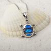 Women's Marine Turtle Opal Pendant Necklace with Sweater Chain Silver Plated Copper Alloy Blue Fire Opal Inlaid Coastal Design