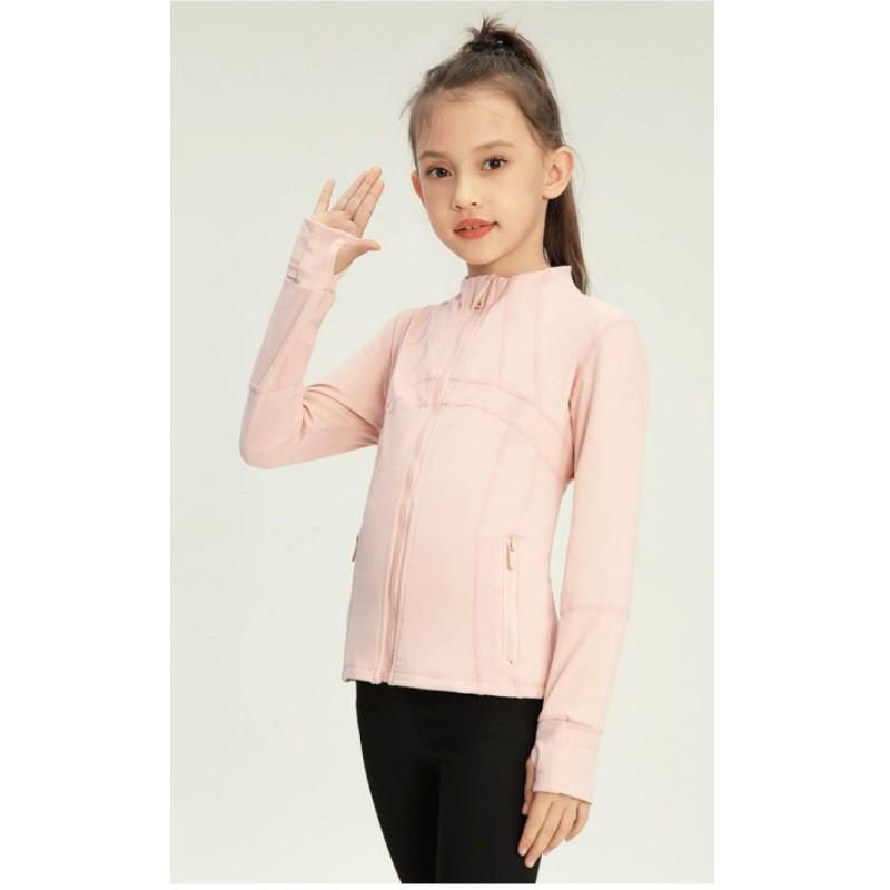 Ropa Deportiva de Yoga Delgada de Primavera para Niñas, Top Ajustado Simple de Color Sólido con Cuello Mao