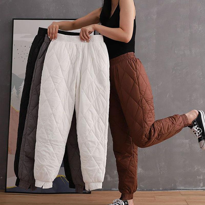 Winter Warm Down Cotton Pants Women High Waist Loose Harem Pants Solid Thicken Casual Pants 2026