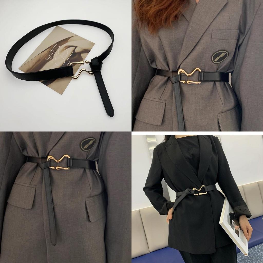 Elegant Korean Style Black Faux Leather Belt For Women With Knot Detail Perfect For Dresses And Coats