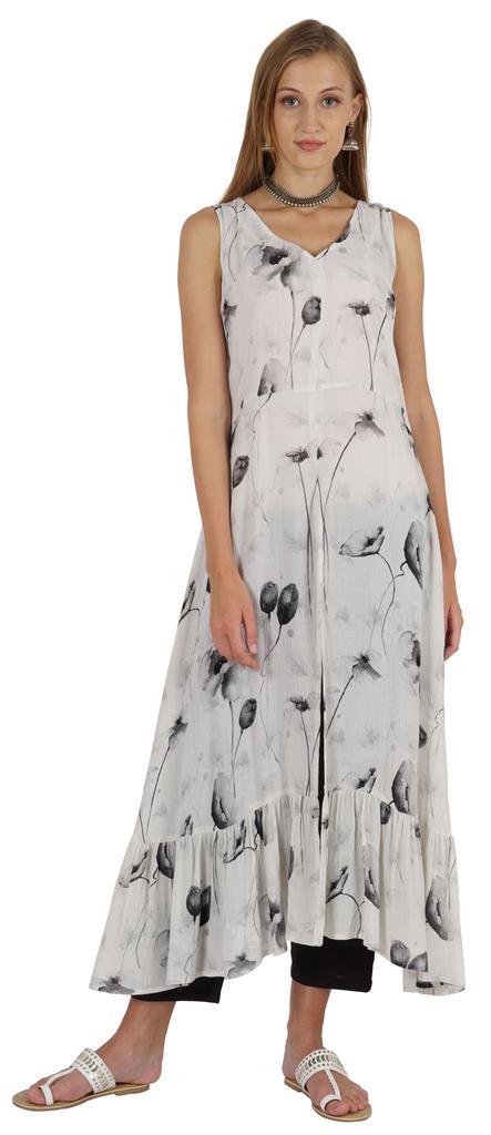 Phagun Indo Western Printed Flared Kurti For Womens Sleeveless Indian Traditional