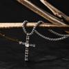 Punk Mens Cross Pendant Necklace,Silver Color Plain Cross Pendant Collar with Stainless Steel Box Chain,Exquisite Male Gift