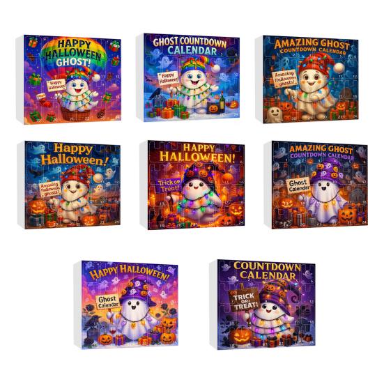 2025 Halloweenský Duch Adventní Kalendář 2D Akrylová Kreslená Sada Ozdob Duchů 24 Dní Roztomilá Duch Počítadlo Dekorace pro Domácí Oslavy