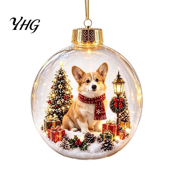 Christmas Tree Hanging Scenes Glowing Story Ornament, Mini Holiday Scene in Ball with Warm LED Garland Decorations Light, 3D Clear Acrylic Decoration