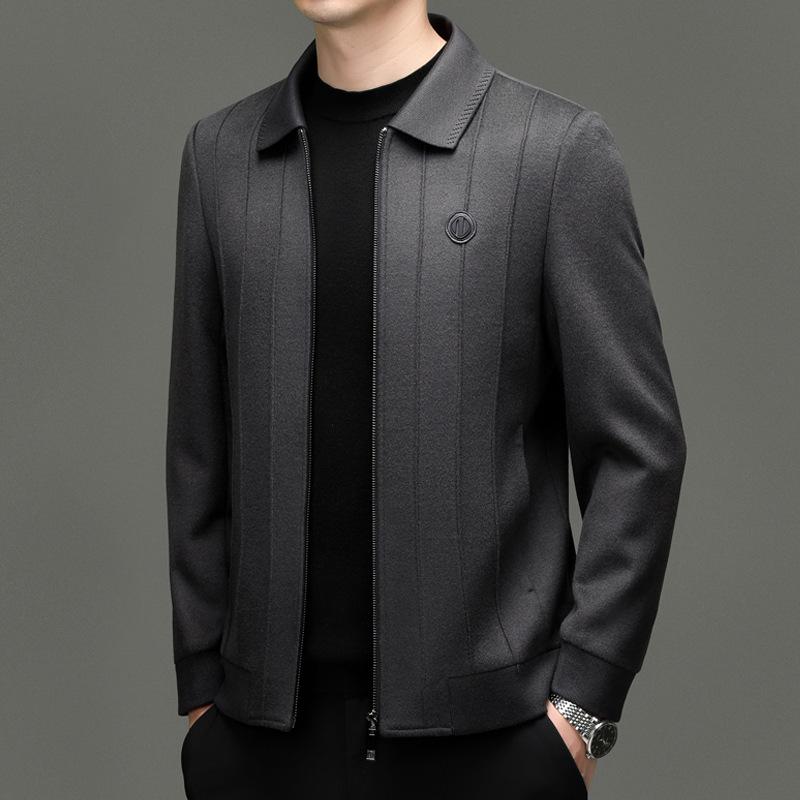 Men's Wool Tweed Lapel Jacket - Mid-aged Autumn/Winter Coat