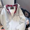 2024 Autumn/Winter Designer Fleece-Lined Retro Plaid Patchwork Hoodie