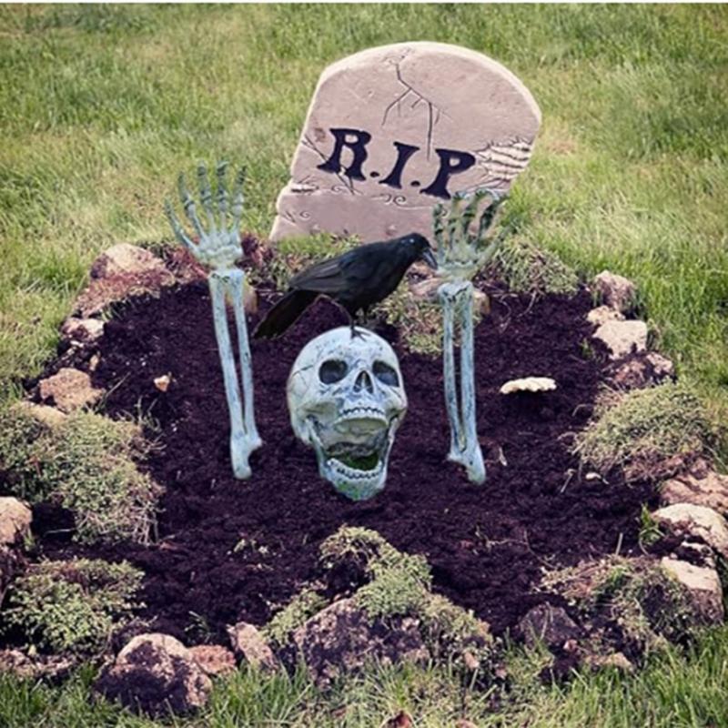 Realistic Skeleton Stakes Halloween Decorations Outdoor for Lawn Garden Zombie Hands and Skull Set for Outdoor Yard Graveyard Scene
