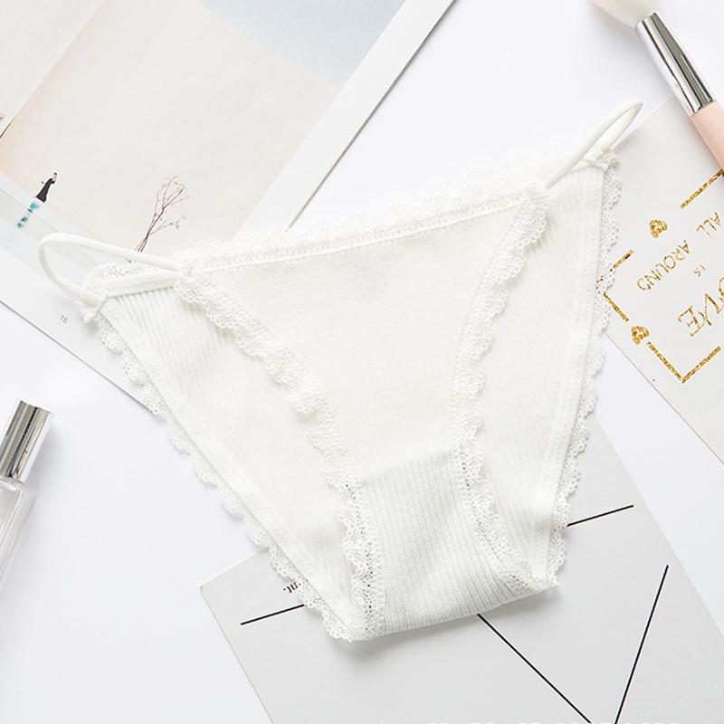 Женские хлопковые сексуальные кружевные трусики средней посадки, бесшовные, очаровательные трусики-бикини M белый