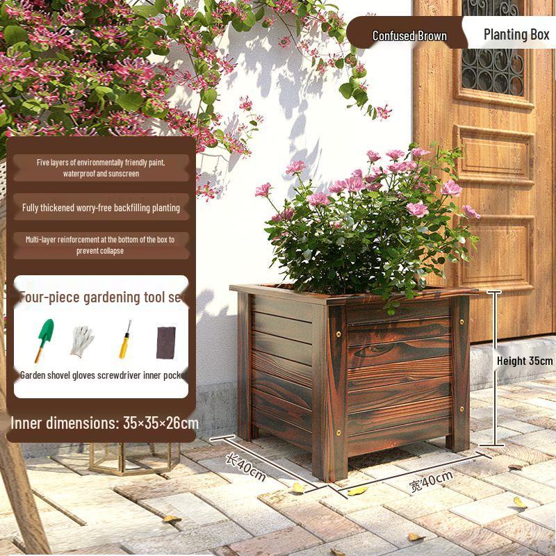 Large Anti-Corrosion Solid Wood Planter Box for Outdoor Trees and Flowers