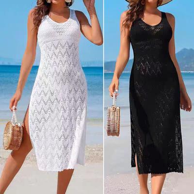 Summer Hollowed Out Knitted Beach Dress for Woman Sexy V Neck Sleeveless Cami Dress Boho Cover-up Dress Summer Beach Party Sundress