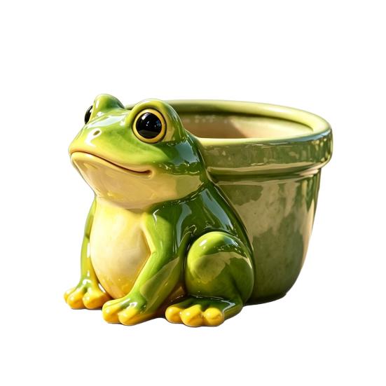 Frog Flowerpot Decorative Resin Frog Planter Fade-Resistant Herb Pot Garden 1pc