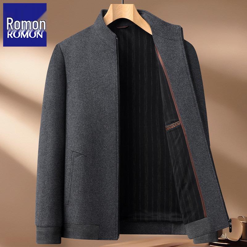 Men's 100% Wool Romon Coat - High-Grade Autumn/Winter Business Casual Outerwear for Middle-Aged and Young Men's Father's Wear