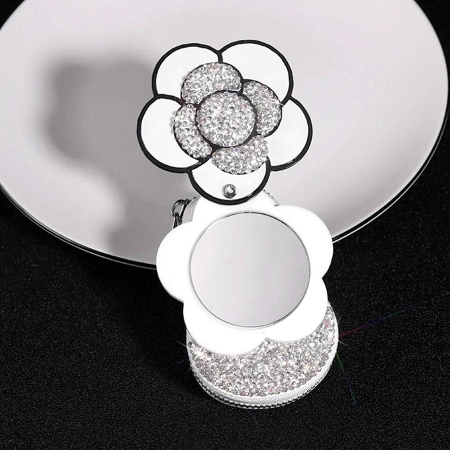 Luxury Crystal Camellia Car Key Case Shiny Keychain Holder  Bag Case Bling Car Accessories Interior for Woman Girls