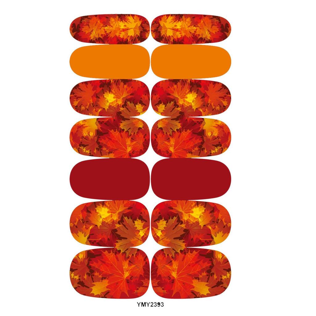 Waterproof Autumn Maple Leaf Nail Stickers - Full Cover, Bestseller YMY2389-2397