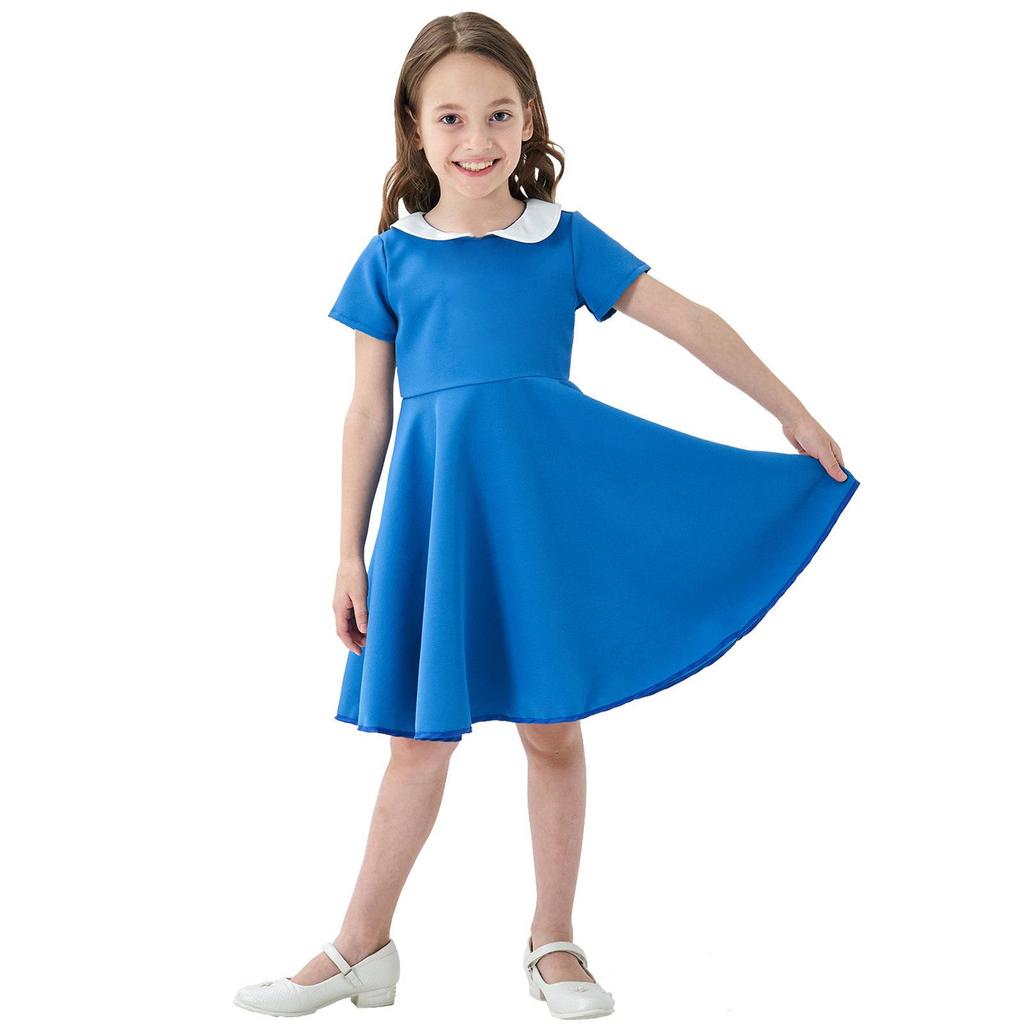 Kids' Solid Color Doll Collar Princess Dress - Cute School Style Children's Clothing