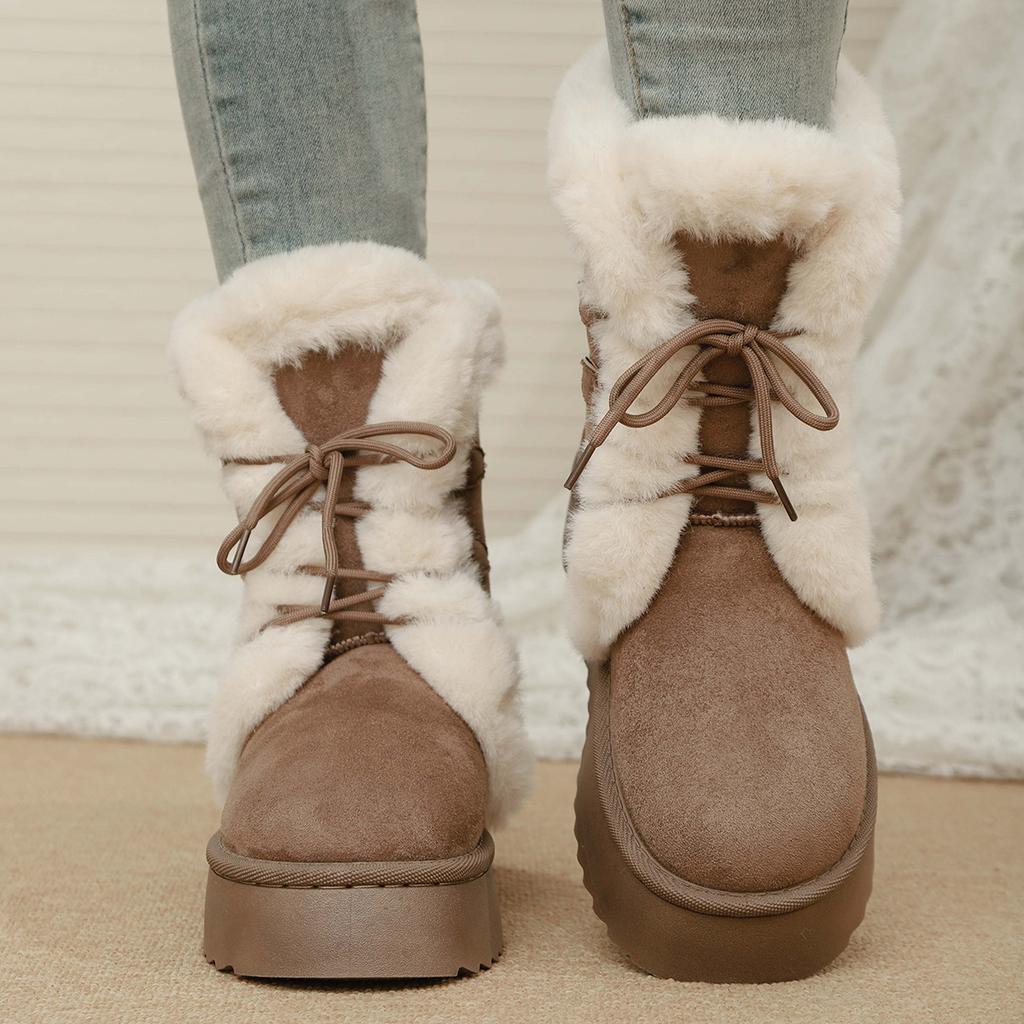 Women's boots for autumn and winter 2026 new style with thick lace up and plush bottom for warmth  women's snow boots
