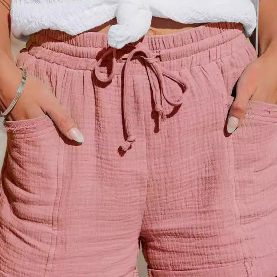 Women's Summer Shorts Drawstring Elastic Waist Cotton Linen Shorts Casual High Waisted Beach