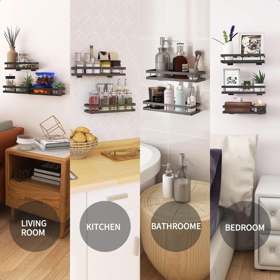 Spice Rack Organizer Wall Mount 10" Hanging Black Spice Organizer Shelf Farmhouse Seasoning Organizer Space Shelves Holder for