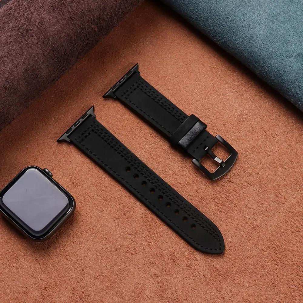 Genuine Leather loop strap For Apple watch Ultra 2 band 44mm 45mm 49mm 40mm 38/42mm 41mm bracelet iWatch series 9 8 7 3 4 5 6 se
