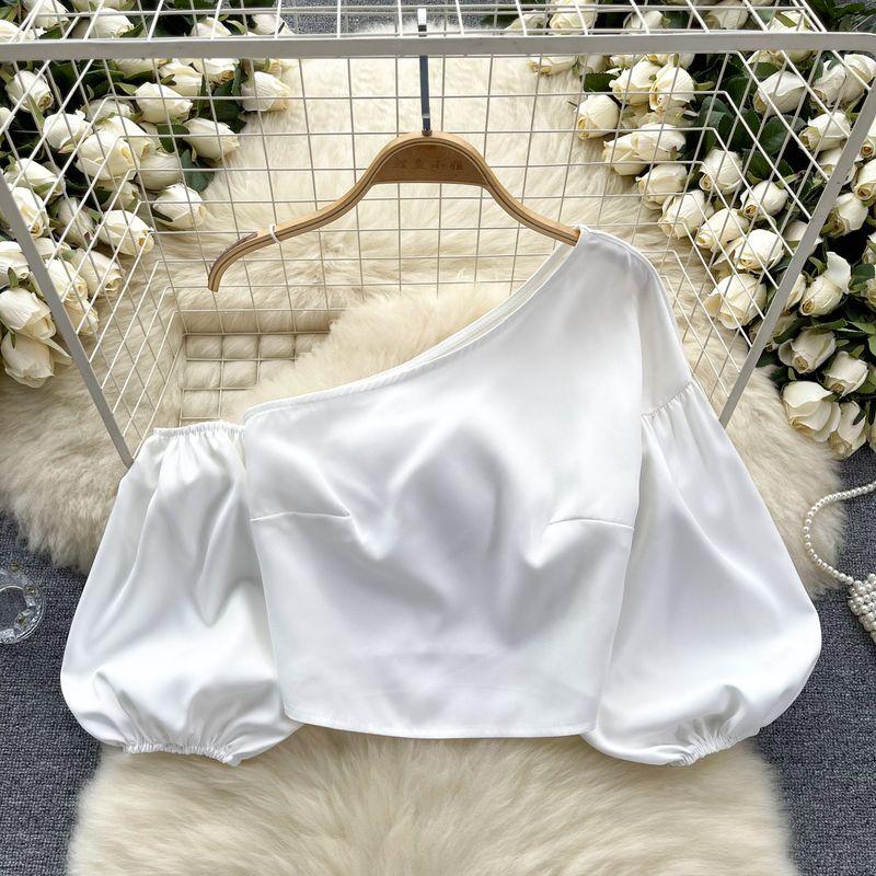 

Шикарный Скрытый Дизайн Одноплечий С Открытыми Плечами Французский Топ Рубашка White All yards