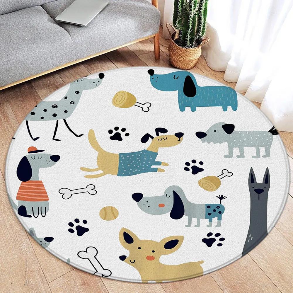 Cartoon Round Carpet Ocean Fish Dolphin Starfish Cute Deer Lion Elephant Tiger Kids Bedroom Mat Home Living Room Decor Floor Rug