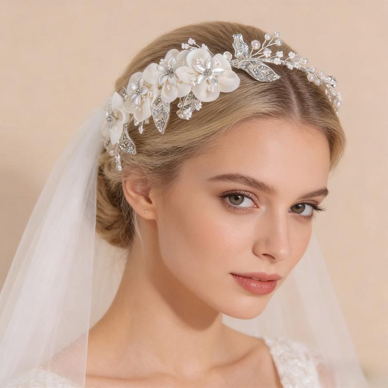 Elegant Asymmetric Snowflake Bridal Tiaras Made Of Copper Alloy With Simulated Pearls For Special Occasions