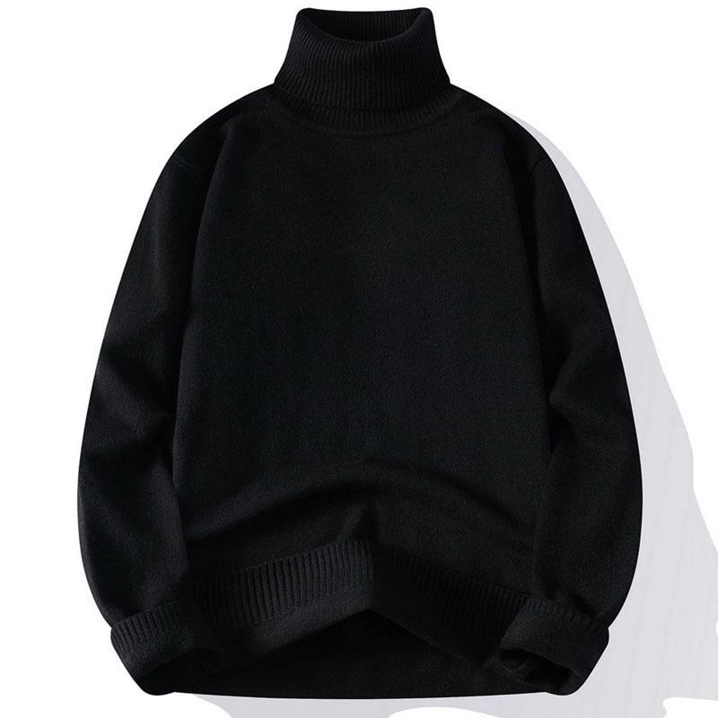 Pulover Tricotat pentru Bărbați, Mărimi Mari, cu Gât Înalt și Catifea Interioară - Îngroșat, Călduros, Casual, Strat de Bază pentru Iarnă