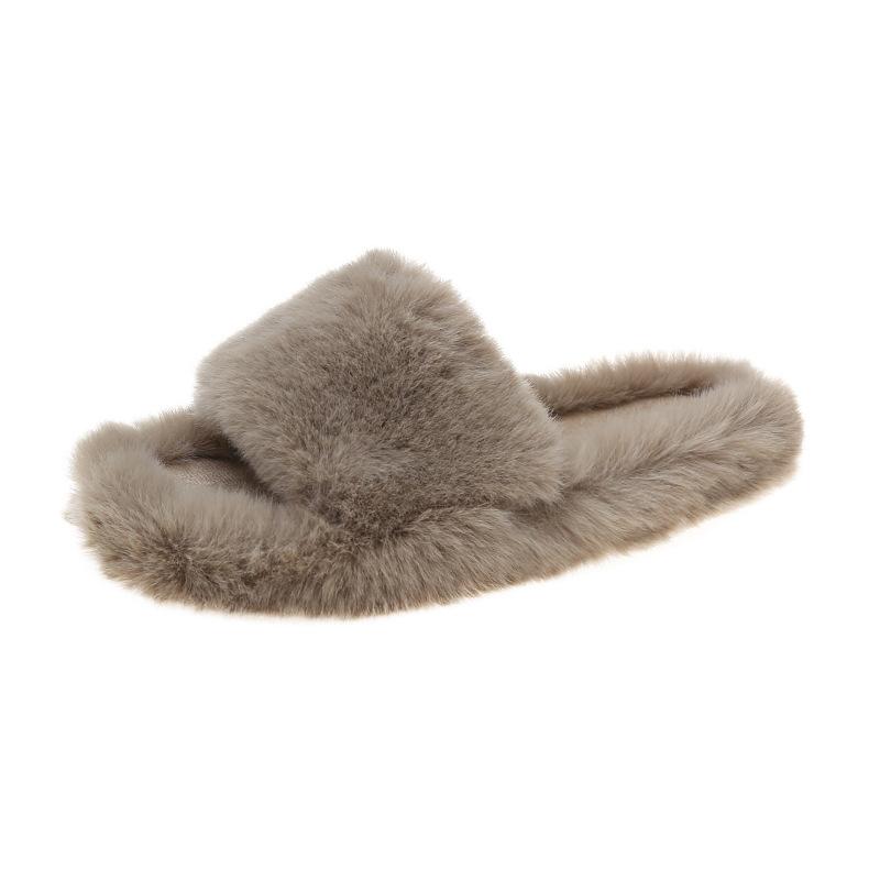 Thick-bottomed fluffy slippers women's large-size home cotton mop simple daily wear one-word slippers