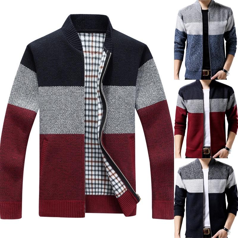 Mens Up Zip Cardigan Sweater Shawl Knitted Jumper Coat Jacket Warm Knitwear Tops
