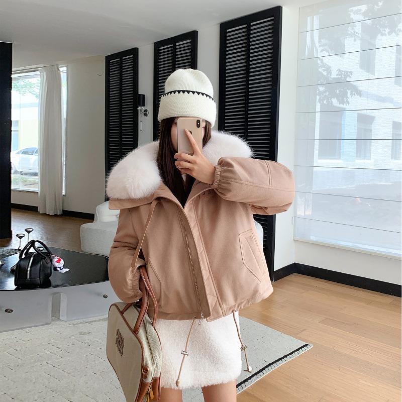 New deerskin velvet big fur collar women's short style loose temperament small pu cotton clothes women's down cotton clothes