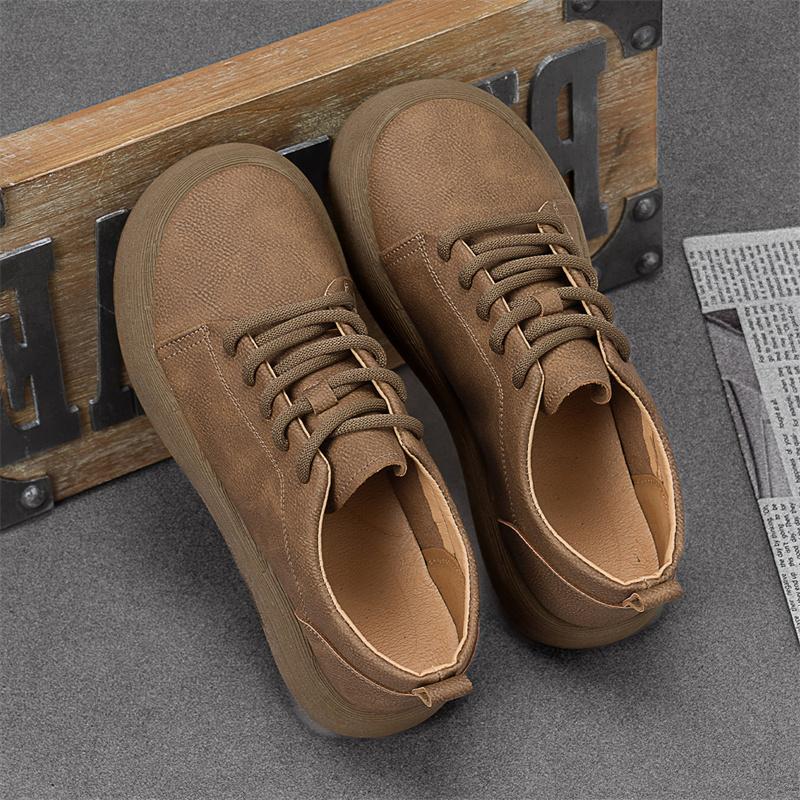 Fashion Mens Casual Shoes Breathable Lightweight Leather Shoes Comfortable Work Shoes Lace-up Walking Sneakers Classic Men Boots