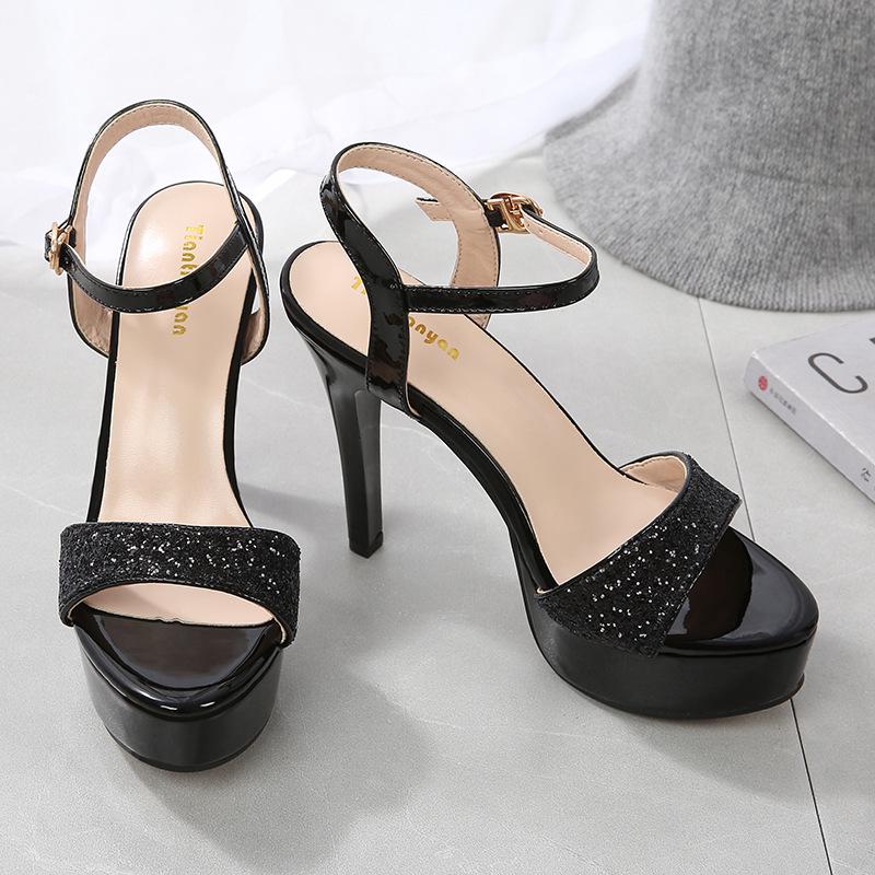 2021 New Fashion Waterproof Platform Sequin Strap High Heels - Women's Wedding & Banquet Sandals