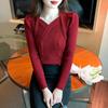 Rödrandig Långärmad O-hals Dam Tröjor Ull Bottom Tops Cardigan Jumper Stickad Tröja Dam Vinterkläder 29525