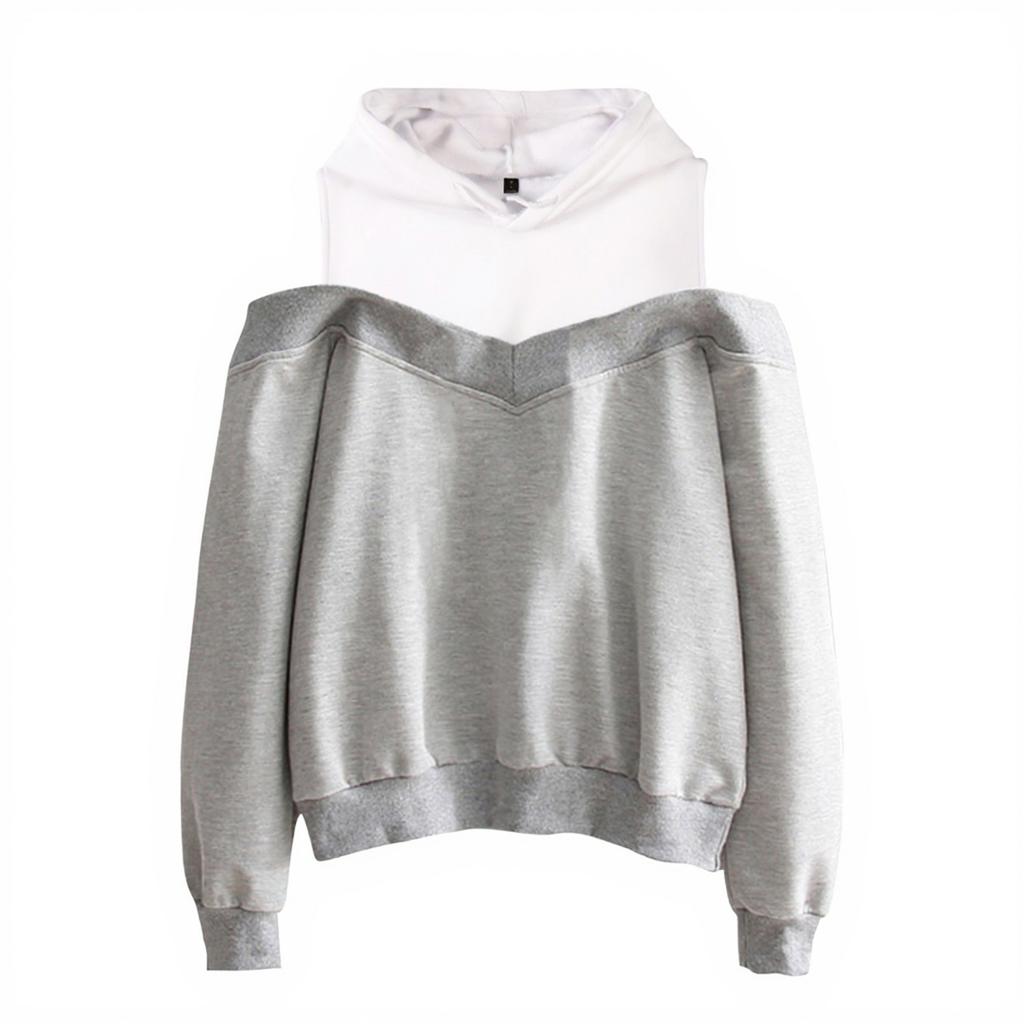 Ladies' Fashion Trend Off Shoulder Fake Two-piece Hooded Sweatshirt