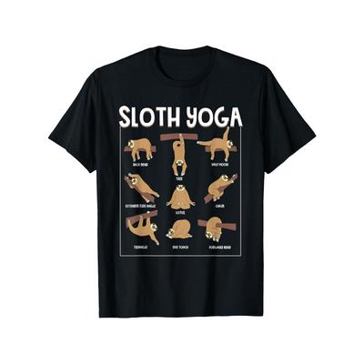 Tallas Europeas Divertida Camiseta Gráfica de Perezoso Yoga para Hombres y Mujeres – Diseño "SLOTH YOGA", Camiseta Cómoda de Cuello Redondo, Ropa Casual de Verano