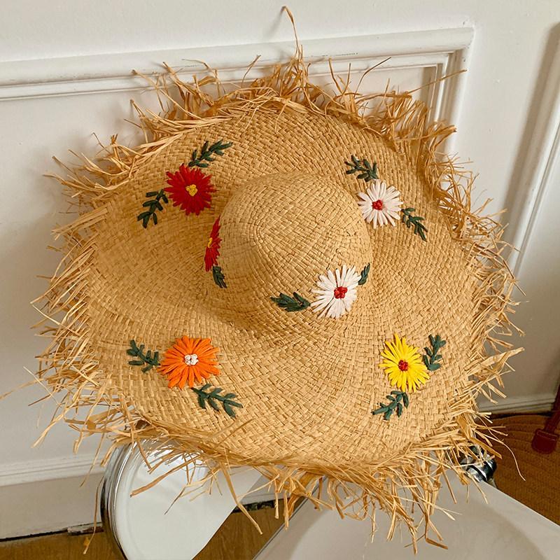 Big Edge Hat Women's Summer Vacation Wind Raffia Straw Hat Big Brim Sunshade Sunscreen Burr Edge Temperament Beach Hat
